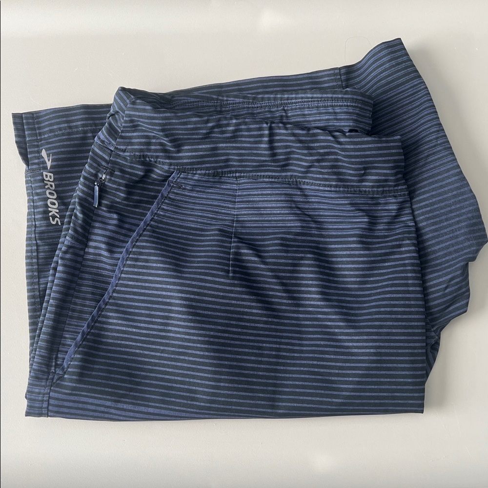 Brooks Running/Athletic Striped Short Blue/Black Size Large